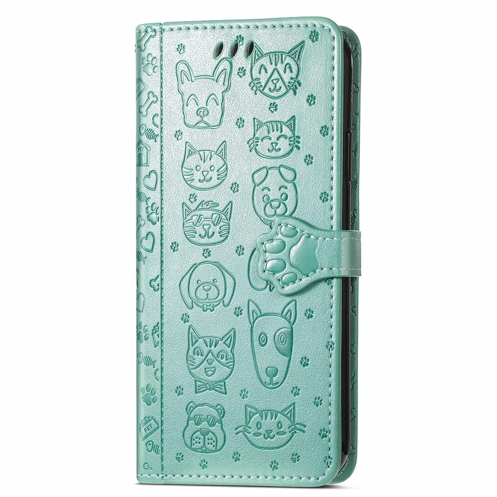 Nadoli Funny Cartoon Embossing Cat Dog Pattern Pu Leather Cat Paw Lanyard Standfunction Card Slots Wallet Flip Case Cover for Samsung Galaxy S24 Ultra