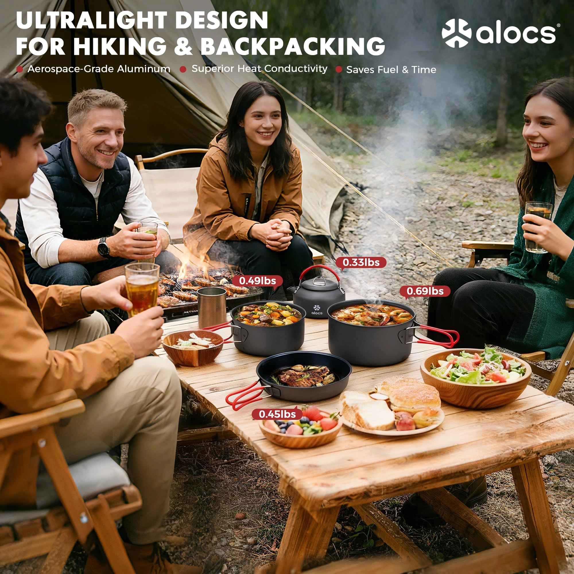 Camping Cookware Set - 3 3.5L 2.2L