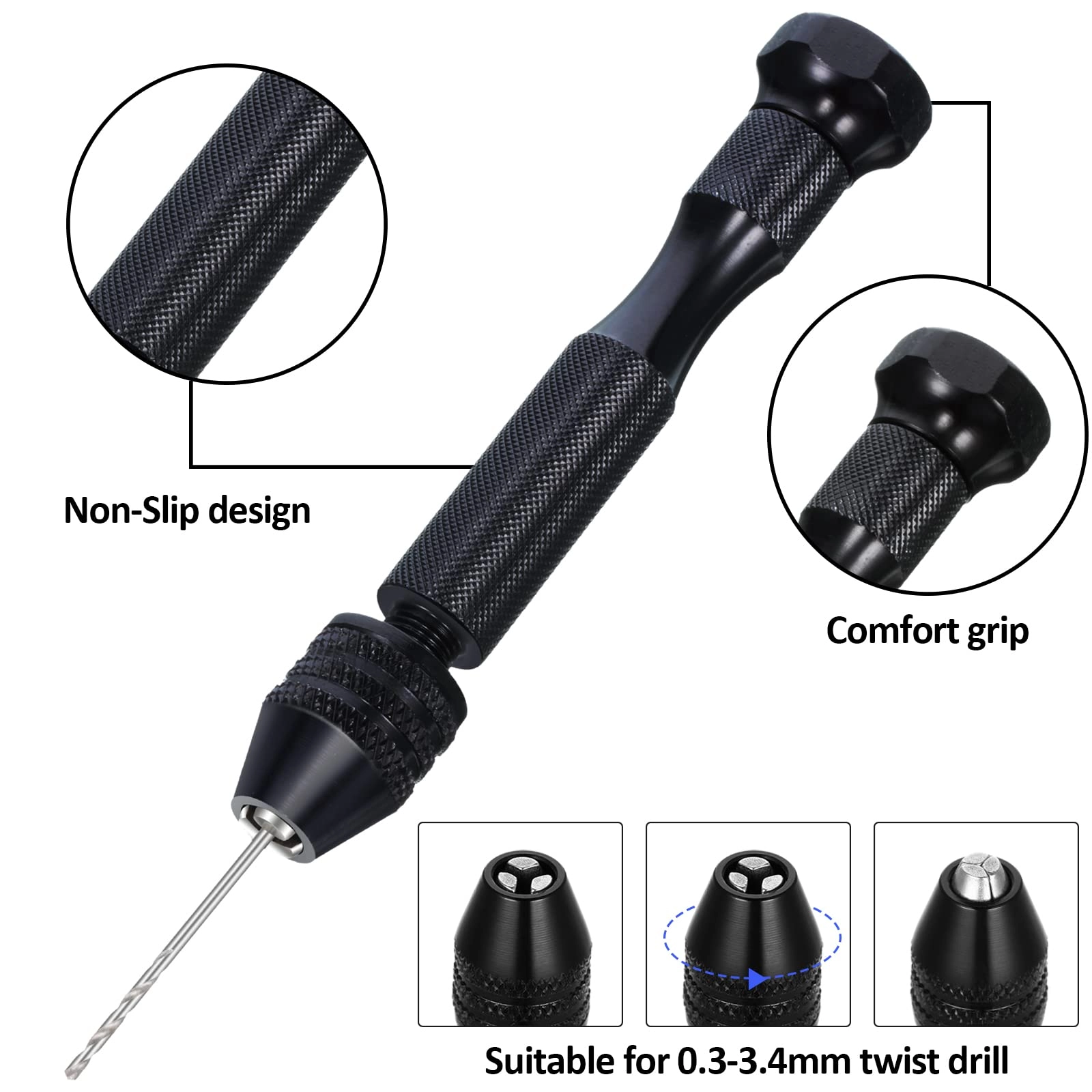 Hand Drill Bits Set - 57 Pieces + Pin Vise Hand Drill - 1 Piece + Micro Twist Drill Bits - 46 Pieces 0.1-1mm + PCB Mini Drill Bits - 10 Pieces