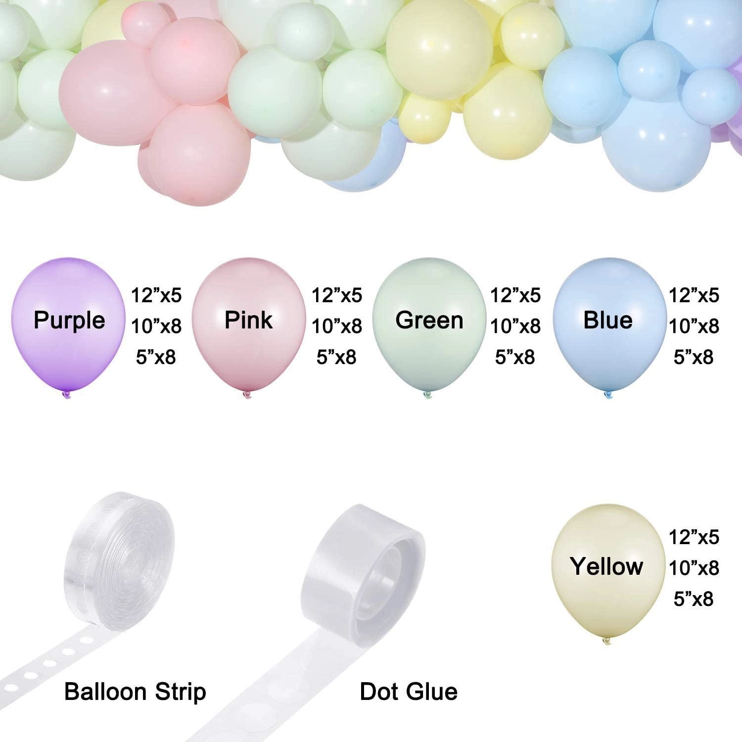 Pastel Balloons + Balloon Arch Kit - 104 Pcs Birthday Unicorn Party Baby Shower