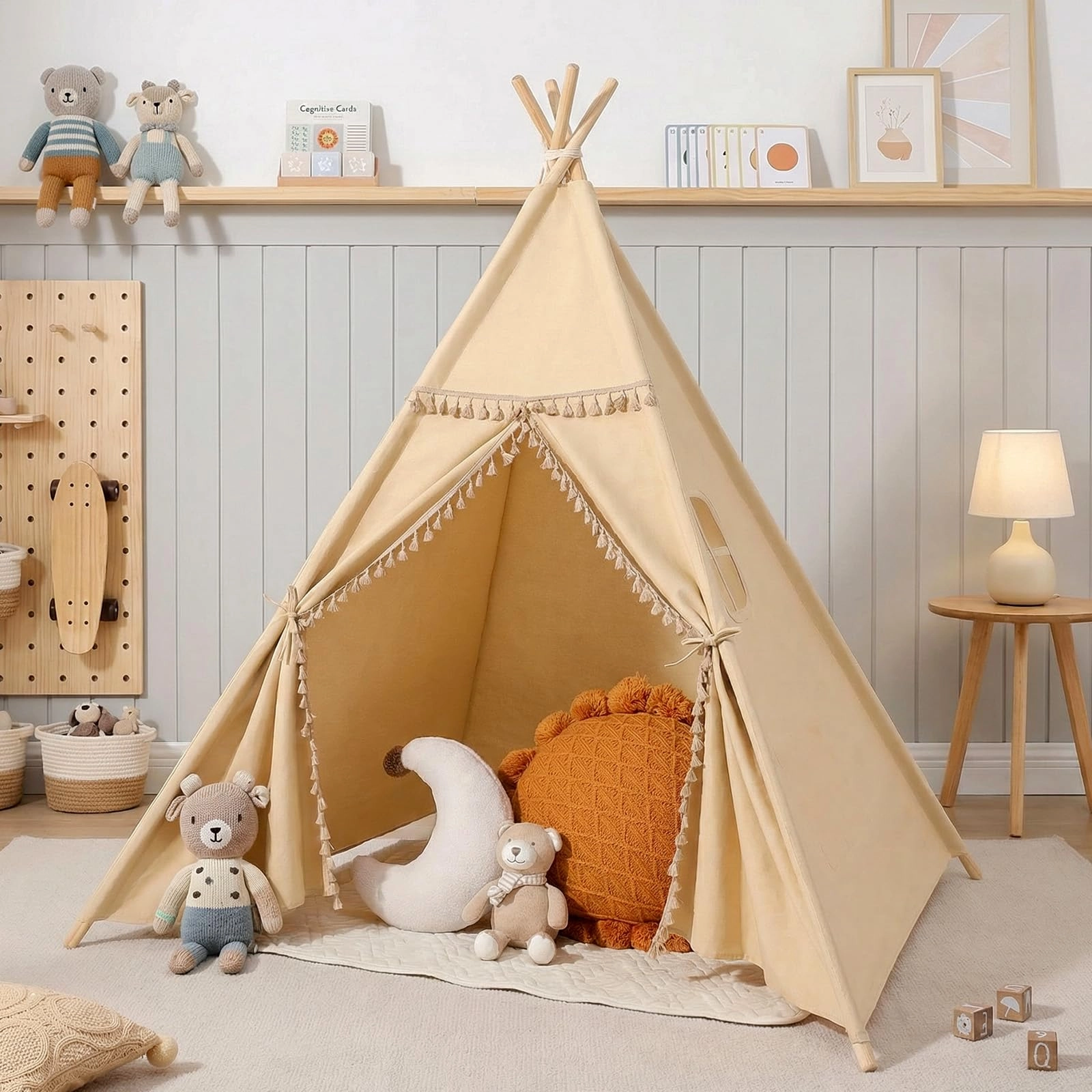 Kids Teepee Tent - 120 x 120 x 155cm Off-white