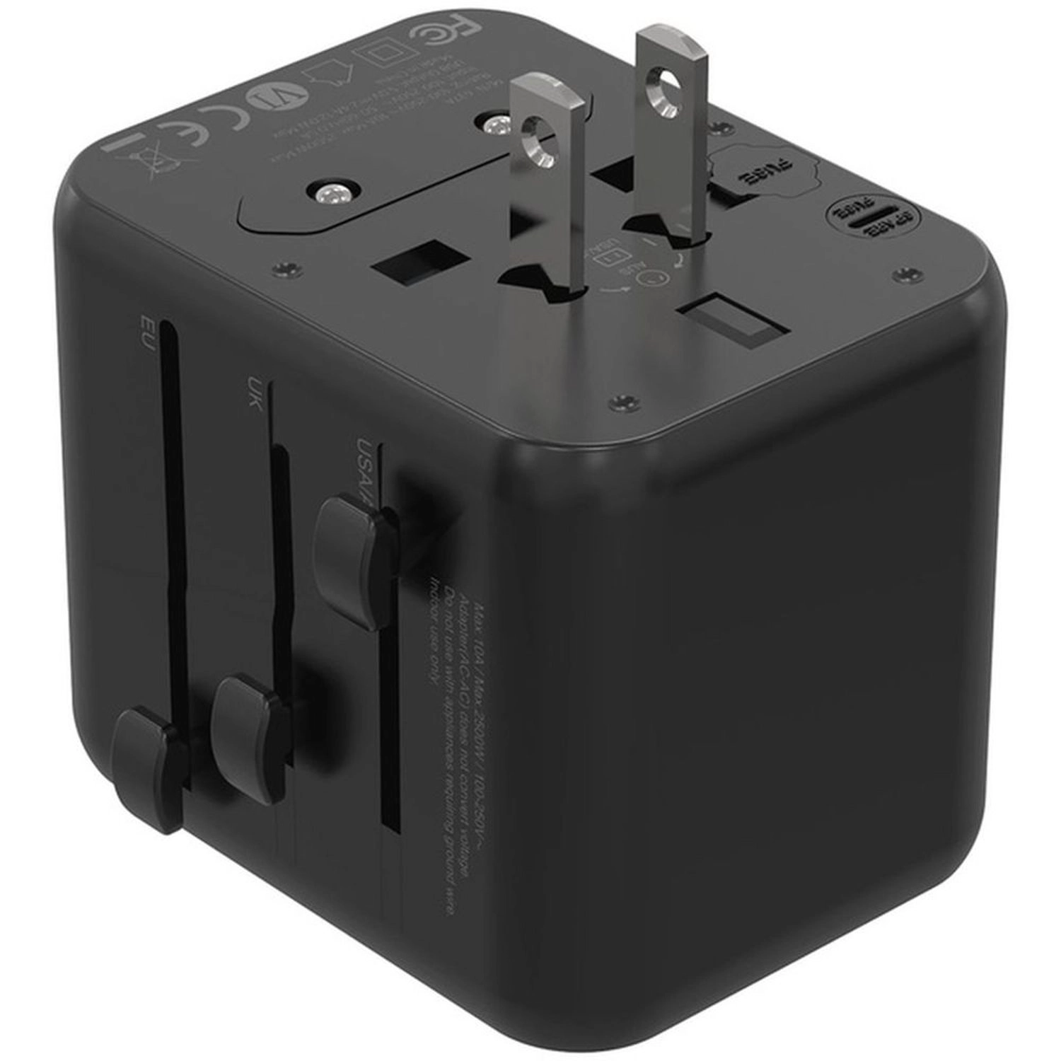 Dual USB-A Universal Travel Adapter - 2.4A Black