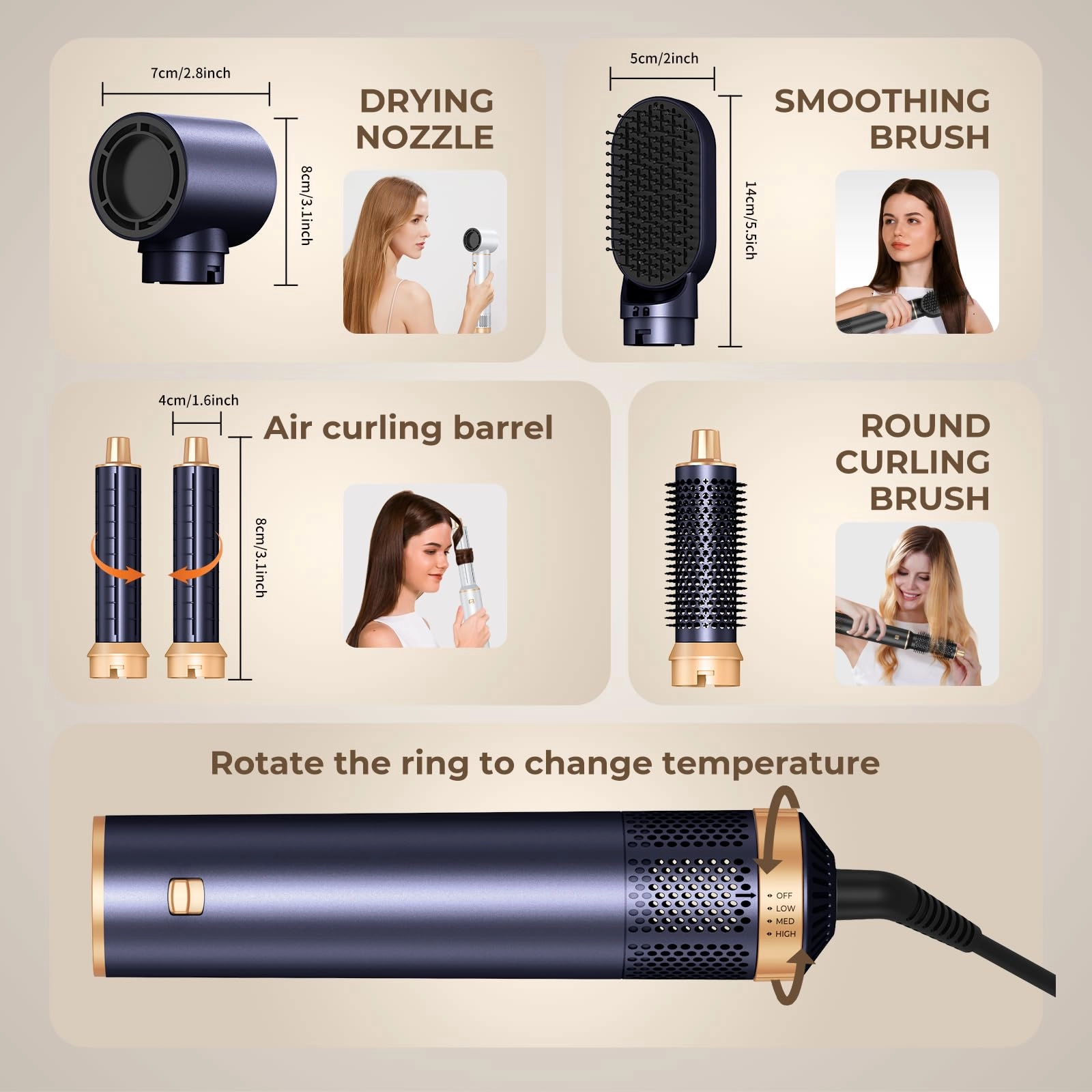 5 in 1 Blow Dryer Brush - Green Gold 800 watts