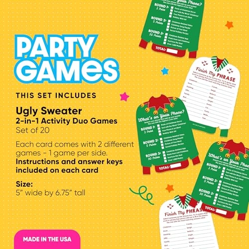 Ugly Sweater Activity Duo Games - 20 Count Holiday Party