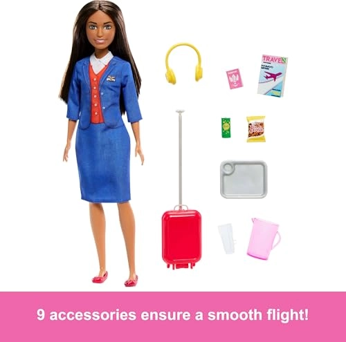 Flight Attendant Fashion Doll - Brunette Removable Blue Uniform Ages 3+