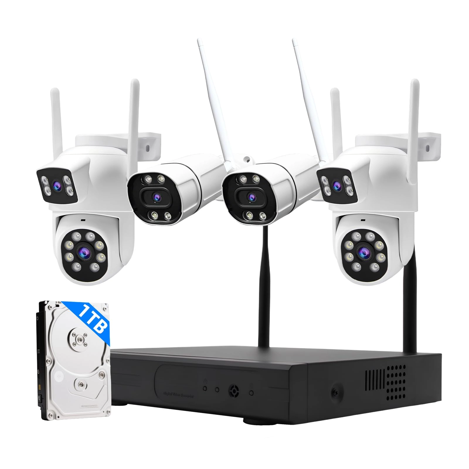 GUDFIDELIO Indoor/Outdoor Surveillance Camera NVR Kit - 2 Bullet Cam + 2 Dome Cam 16CH 2K HD 3MP