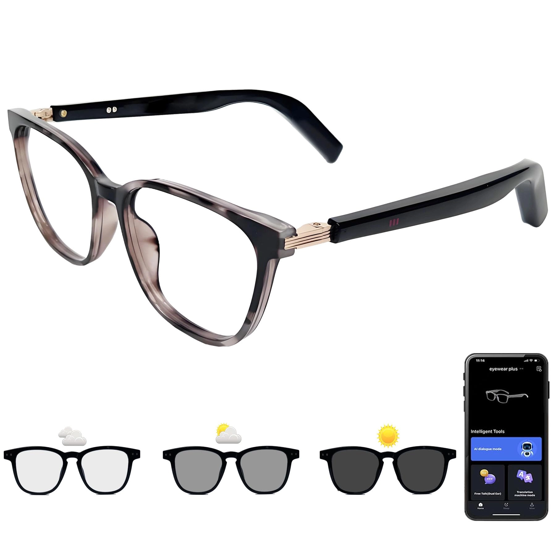 Ai Translator Smart Glasses - 164+ Language Translation AI Chat Deepseek R1 & Gemini-2.5