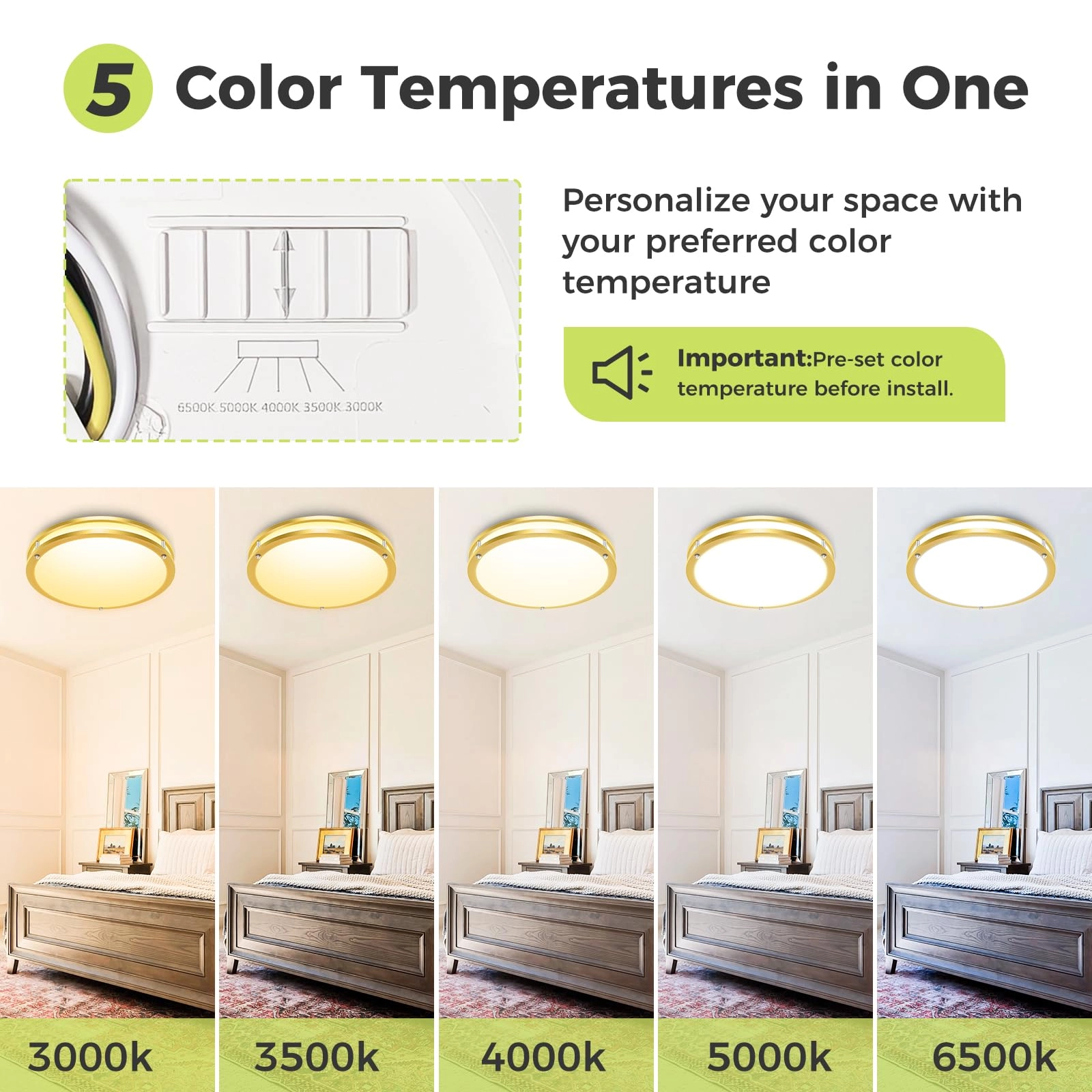 Flush Mount Ceiling Light - 5CCT Dimmable Pack