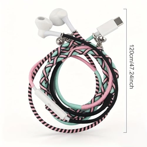 Fabric Cord Braided USB C Headphones Wired Earbud