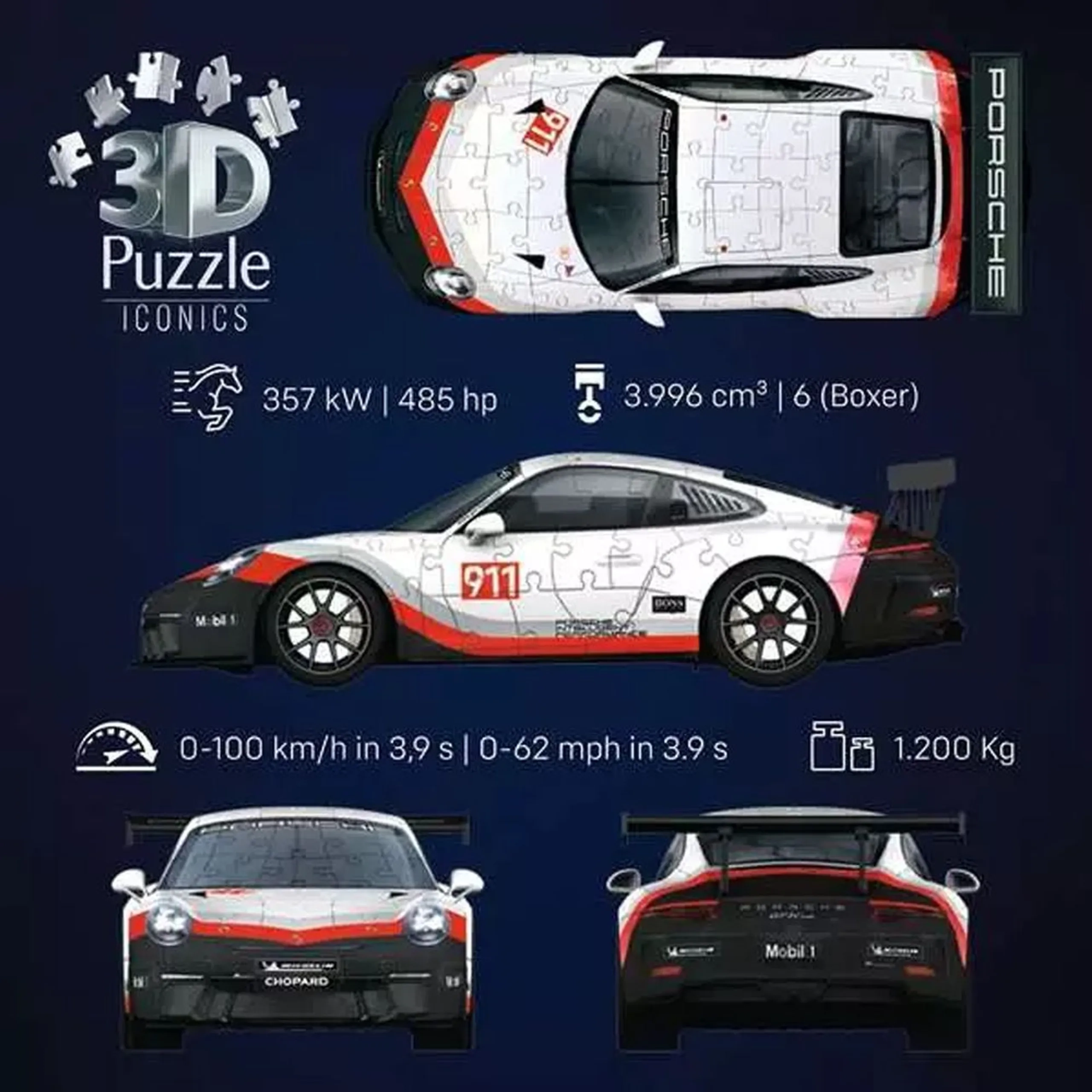 Porsche 911 GT3 3D Puzzle (622-12008039_8) - 154 pcs