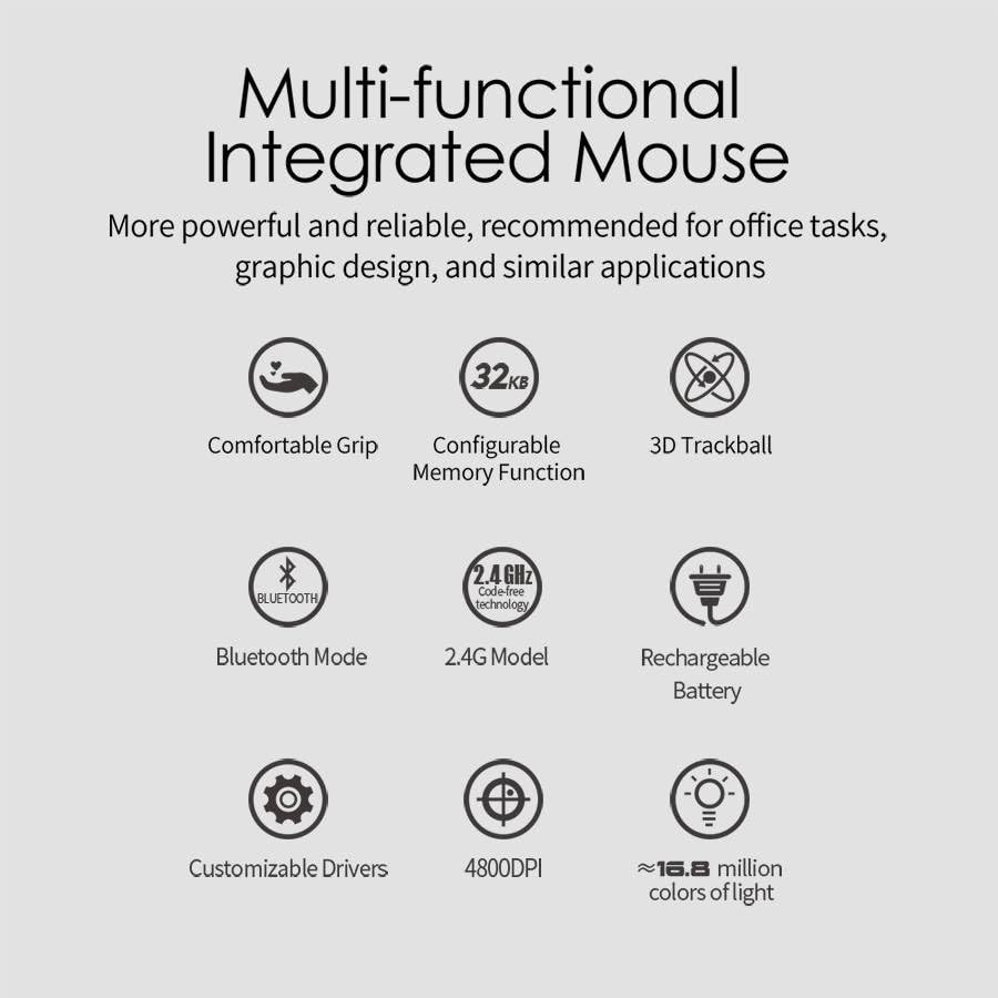 Trackball Mouse - Bluetooth, USB 800/1200/1600/2400/4800 CPI