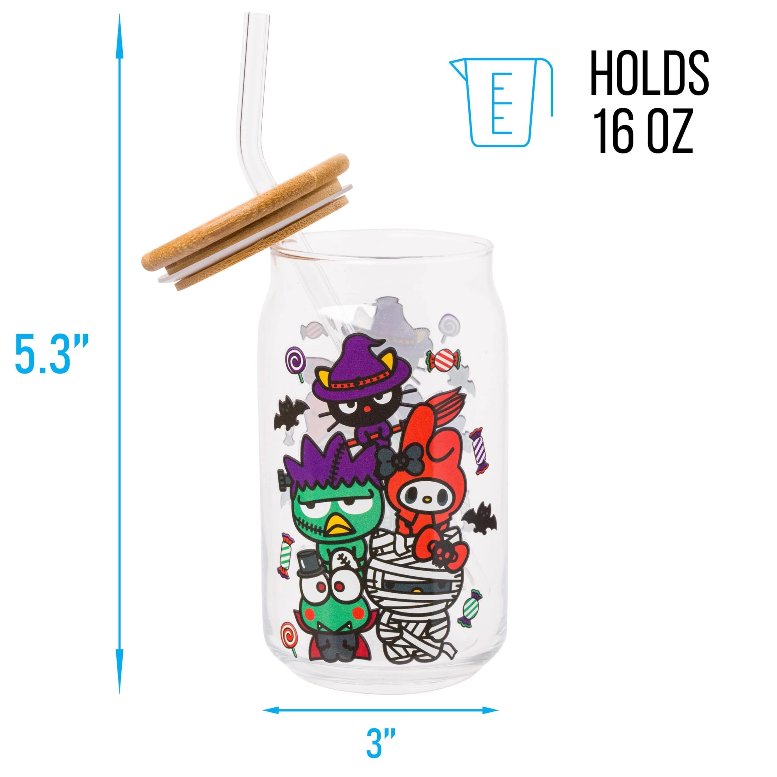 Hello Kitty and Friends Halloween Glass Tumbler - 1 pcs - Bamboo Lid Glass Straw