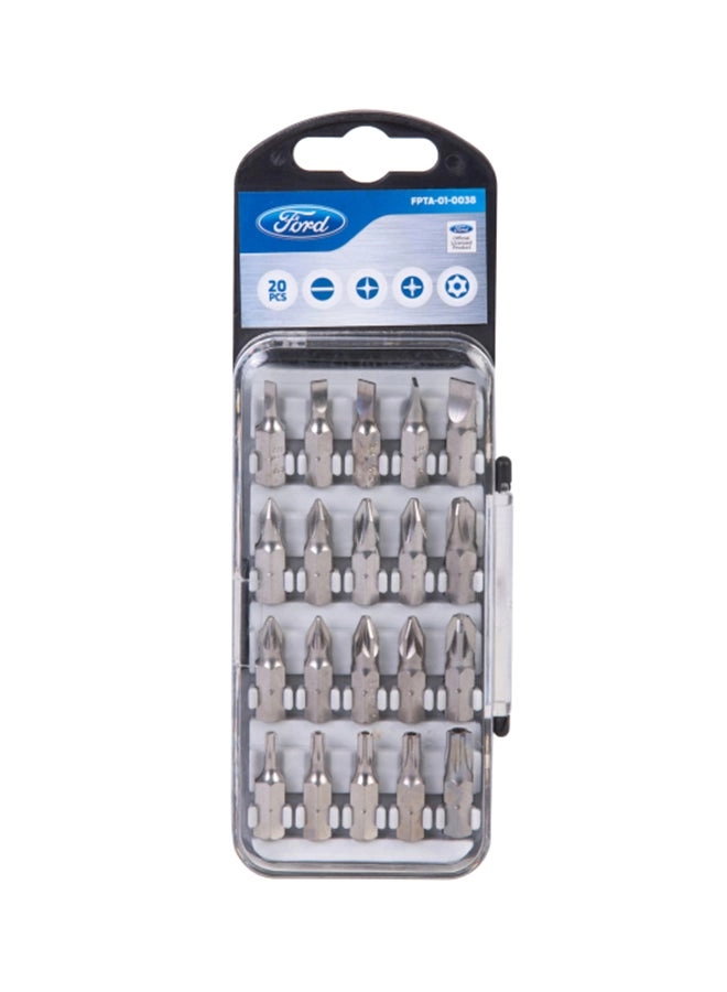 Ford Screw Driving Bits Case - 20-Piece Silver S2 Steel