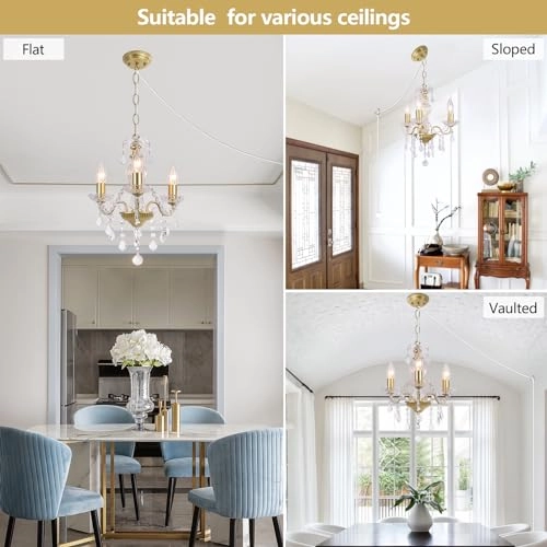 Plug in Modern 3-Light Chandelier - Gold Glass Crystals