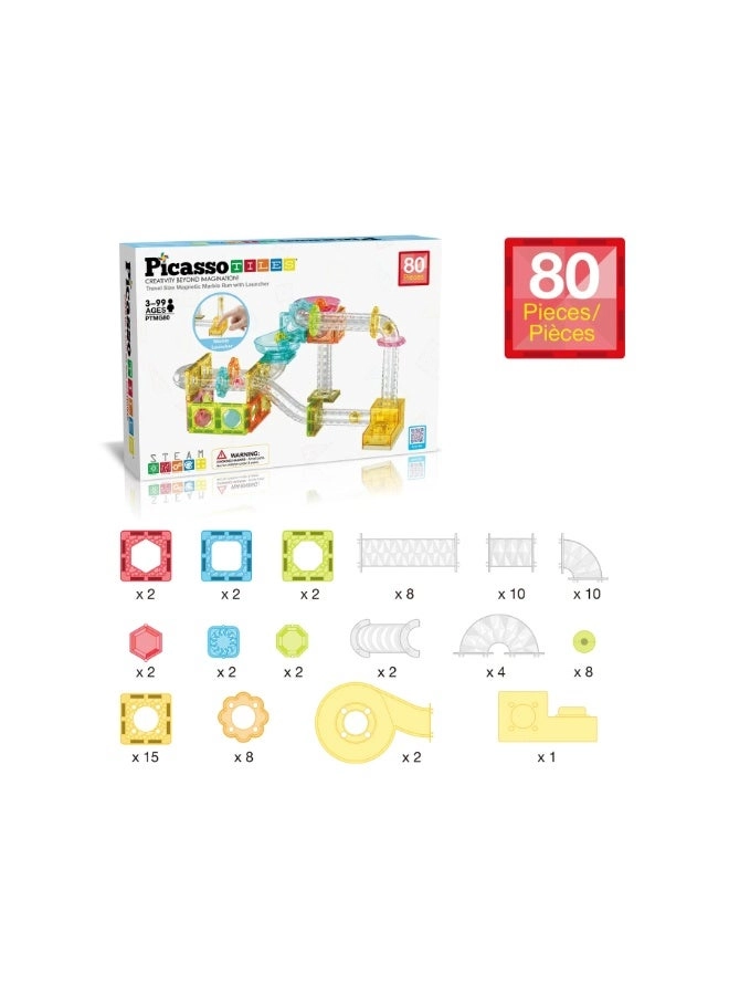 Magnetic Marble Run with Launcher - 80 pcs