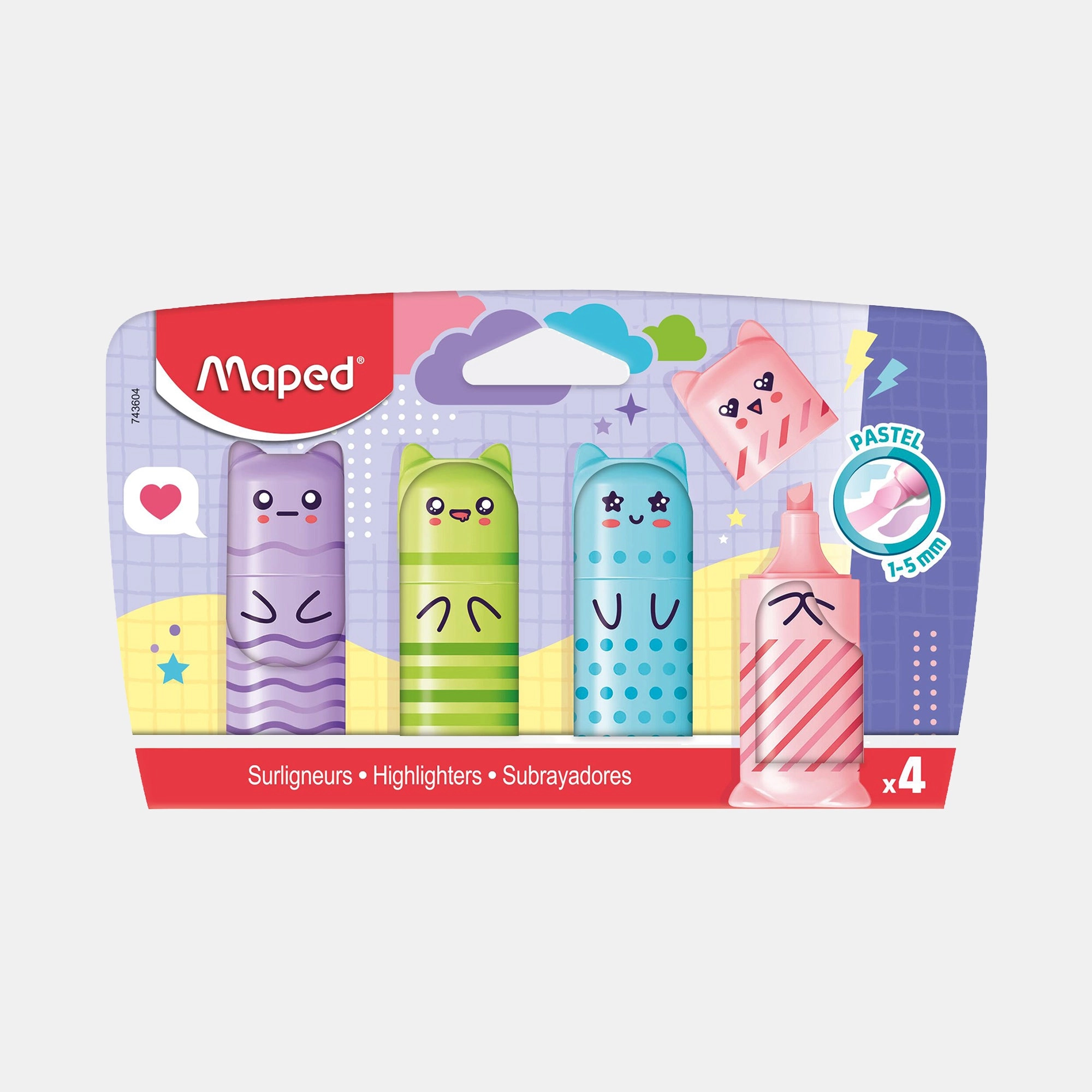 Maped Mini Pastel Highlighters - 4 Assorted Colors