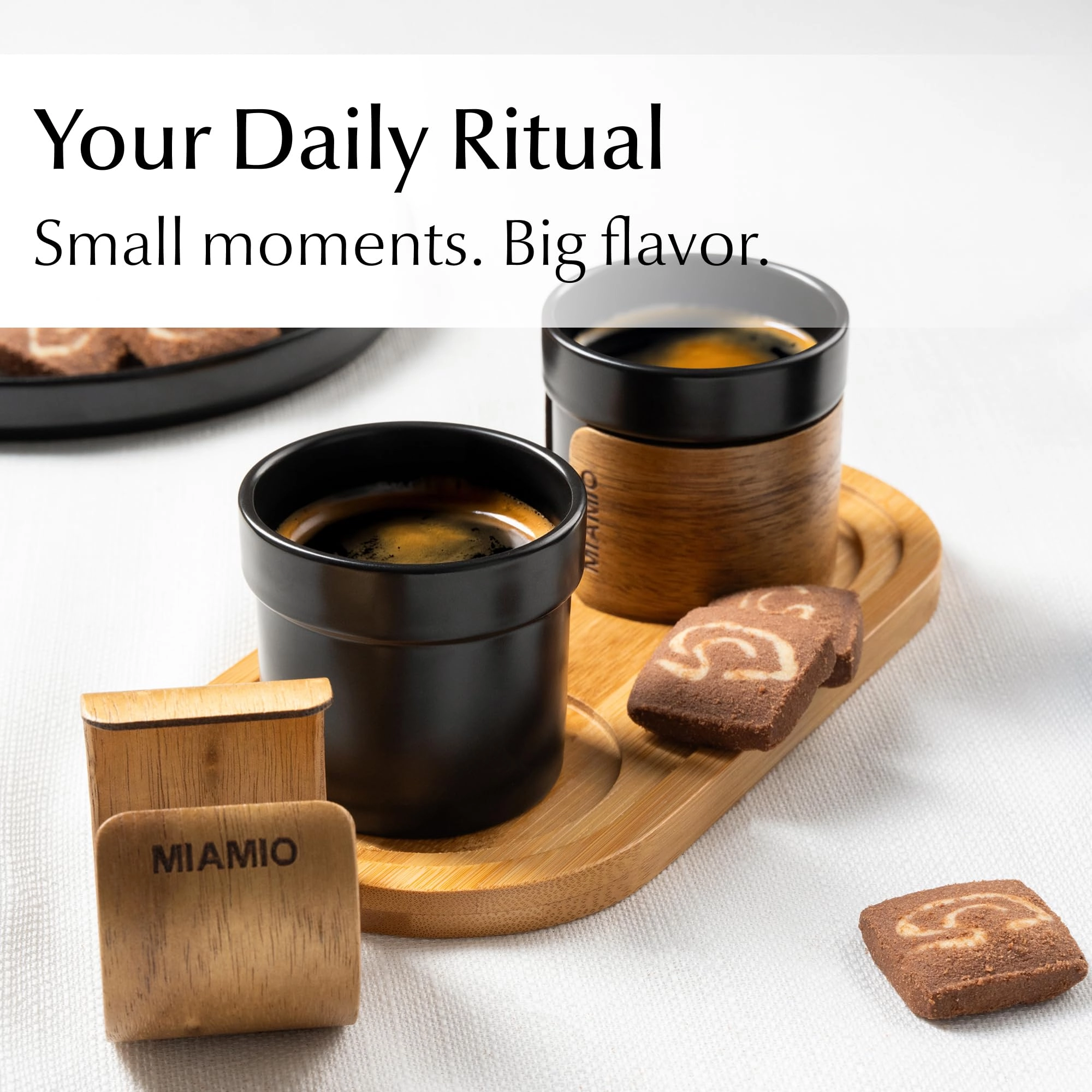 Espresso Cup - 4 pcs - Handleless Removable Wooden Cuff - 100 ml