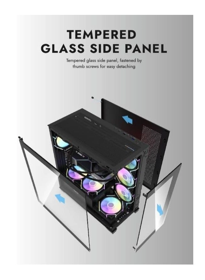 DS900 - ATX M-ATX ITX 7 ARGB Fans Tempered Glass Panels