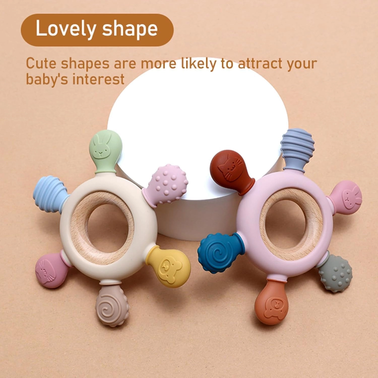 2 in 1 Teether - Beech Wood, Silicone