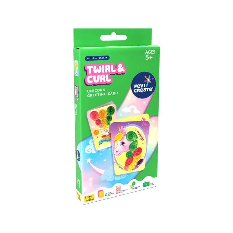 Imagimake Play Solutions Pvt. Ltd Build-n-Create Twirl & Curl Unicorn Greeting Card Kit - 5+ years 4 Greeting Cards