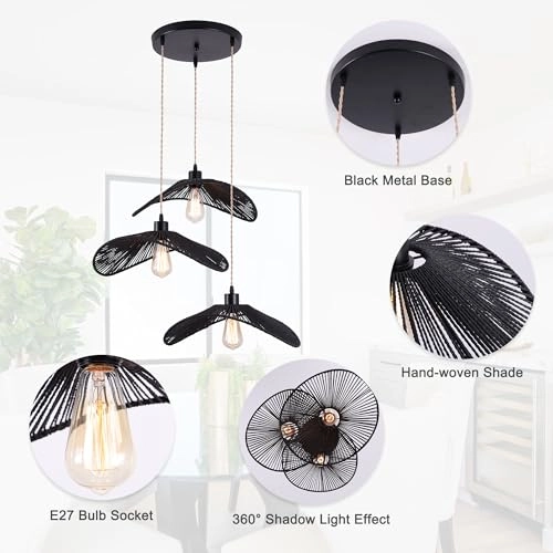 Rattan Pendant Light - 3-Lights Adjustable 41cm