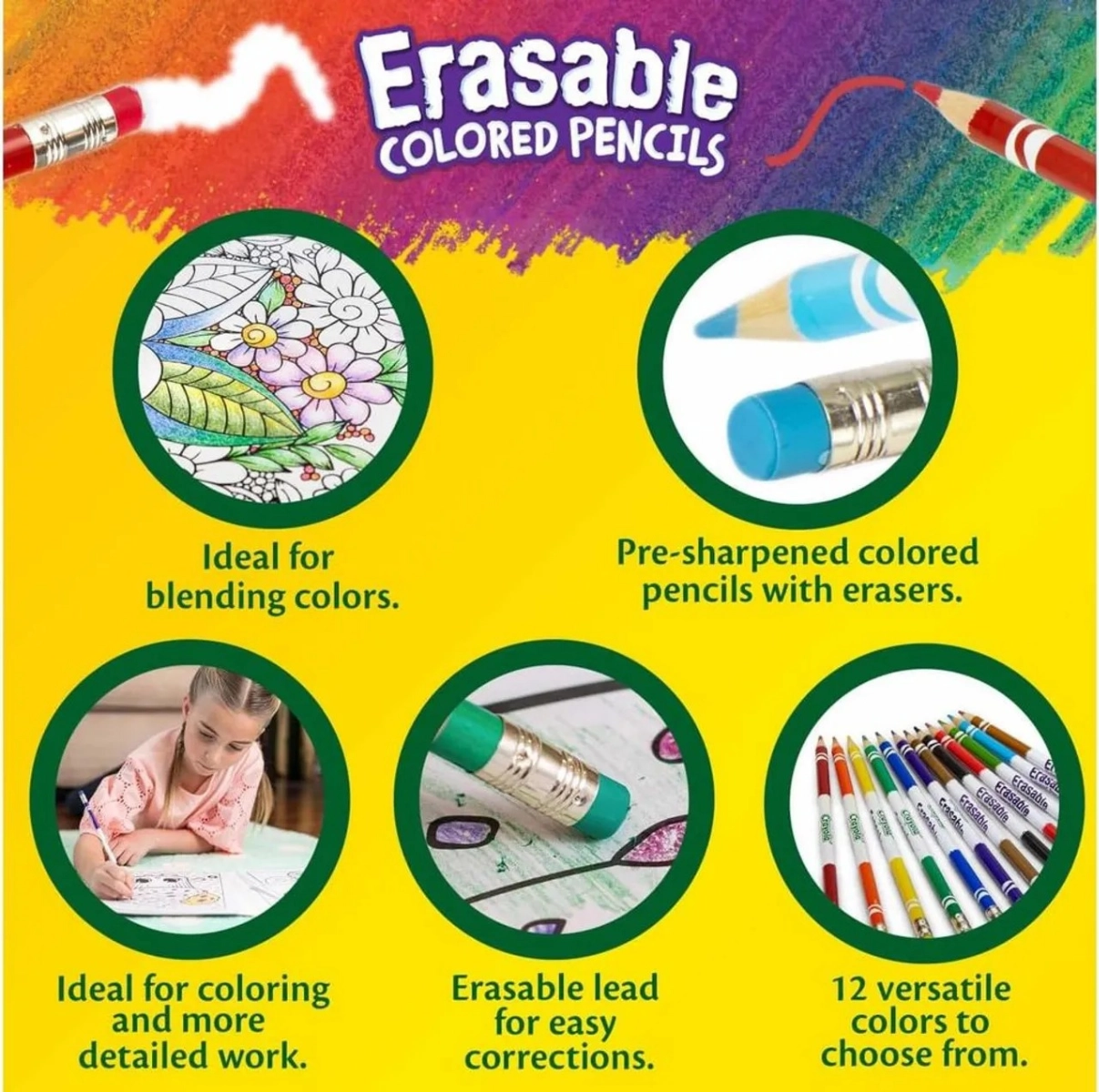 Erasable Colored Pencils - 12 Pcs