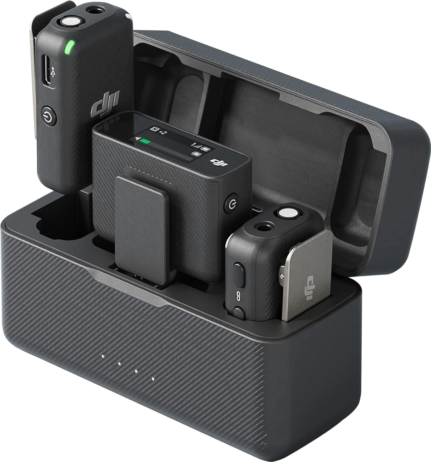Mic Mini Wireless+USB Microphone - Transmitter 2 TX + Receiver 1 RX + Charging Case