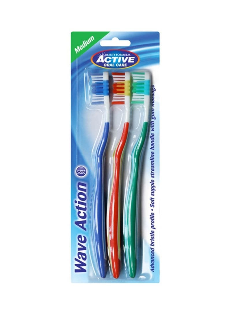 Nutripharm LLC Wave Action Toothbrush - 3-Piece Pack Green Red Blue