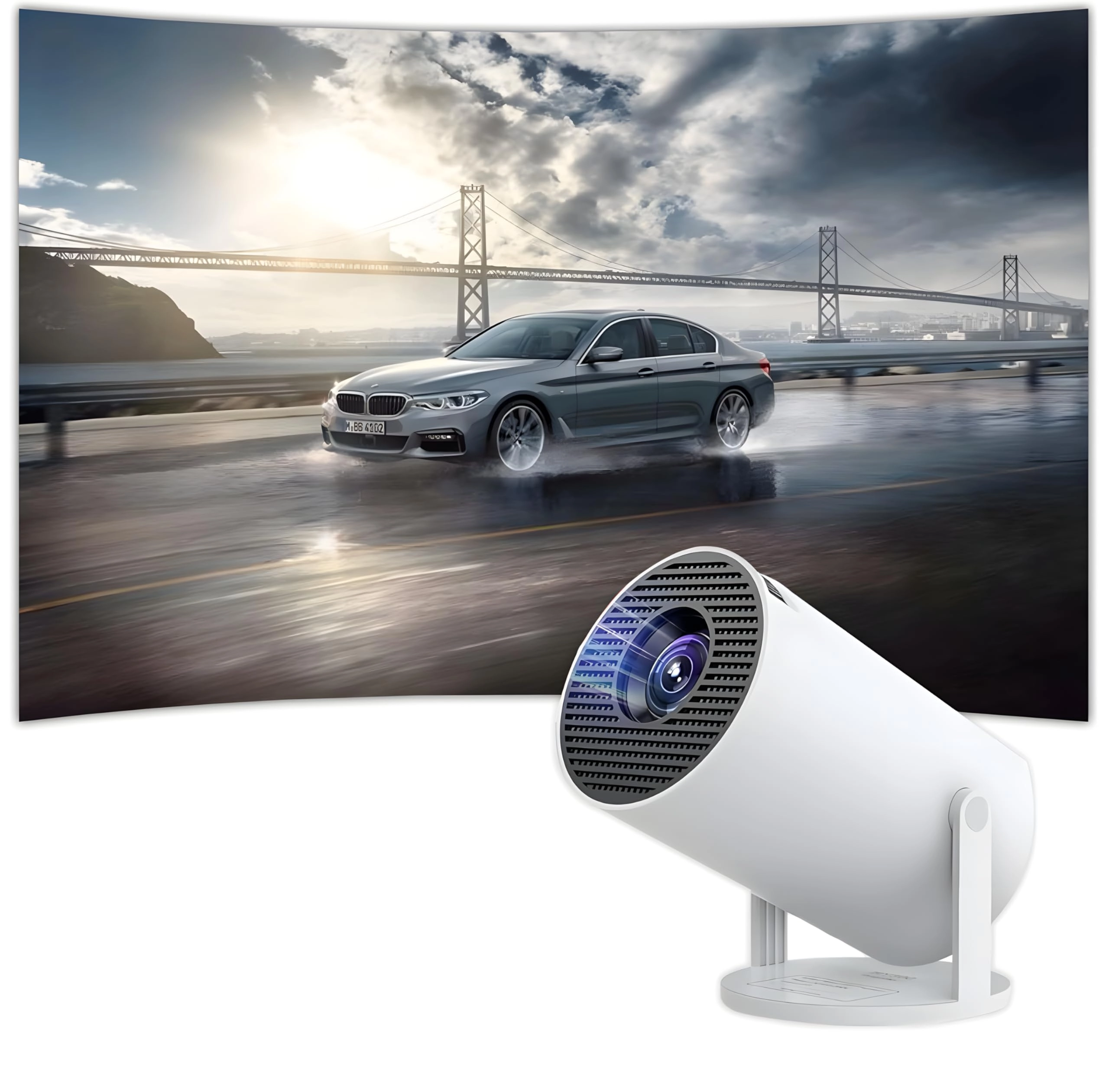 Smart Android 12 Mini Projector with 5G/6G WiFi & Bluetooth | 4K Supported Outdoor & Indoor Portable Projector | Built-in 10000+ Games for PS5/Switch | 1280x720 HD | USB | iOS/Android/Apple Compatible | White-B