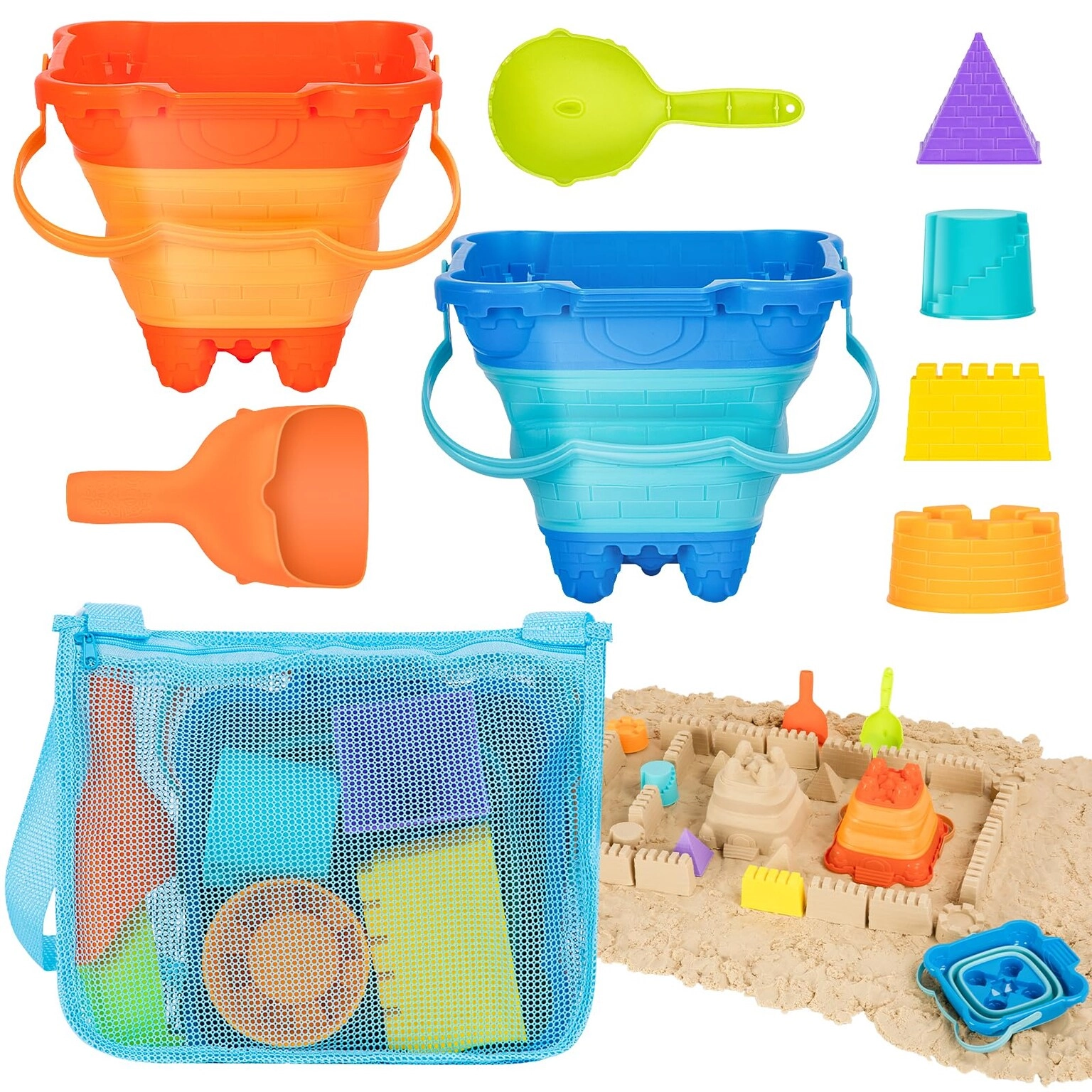 HUGCATY Collapsible Sand Toys - 9pcs Sand Castle Building Kit