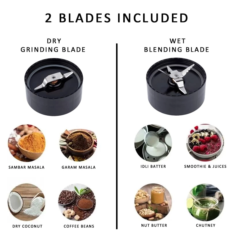 NutriMix Juicer Blender Chopper - Stainless Steel Blades 2 Unbreakable Jars 1 Year Warranty