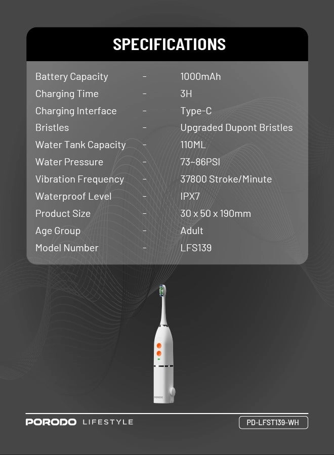 Lifestyle Water Floss & Sonic Electric Toothbrush - 100mL 25 Days Battery Life IPX7