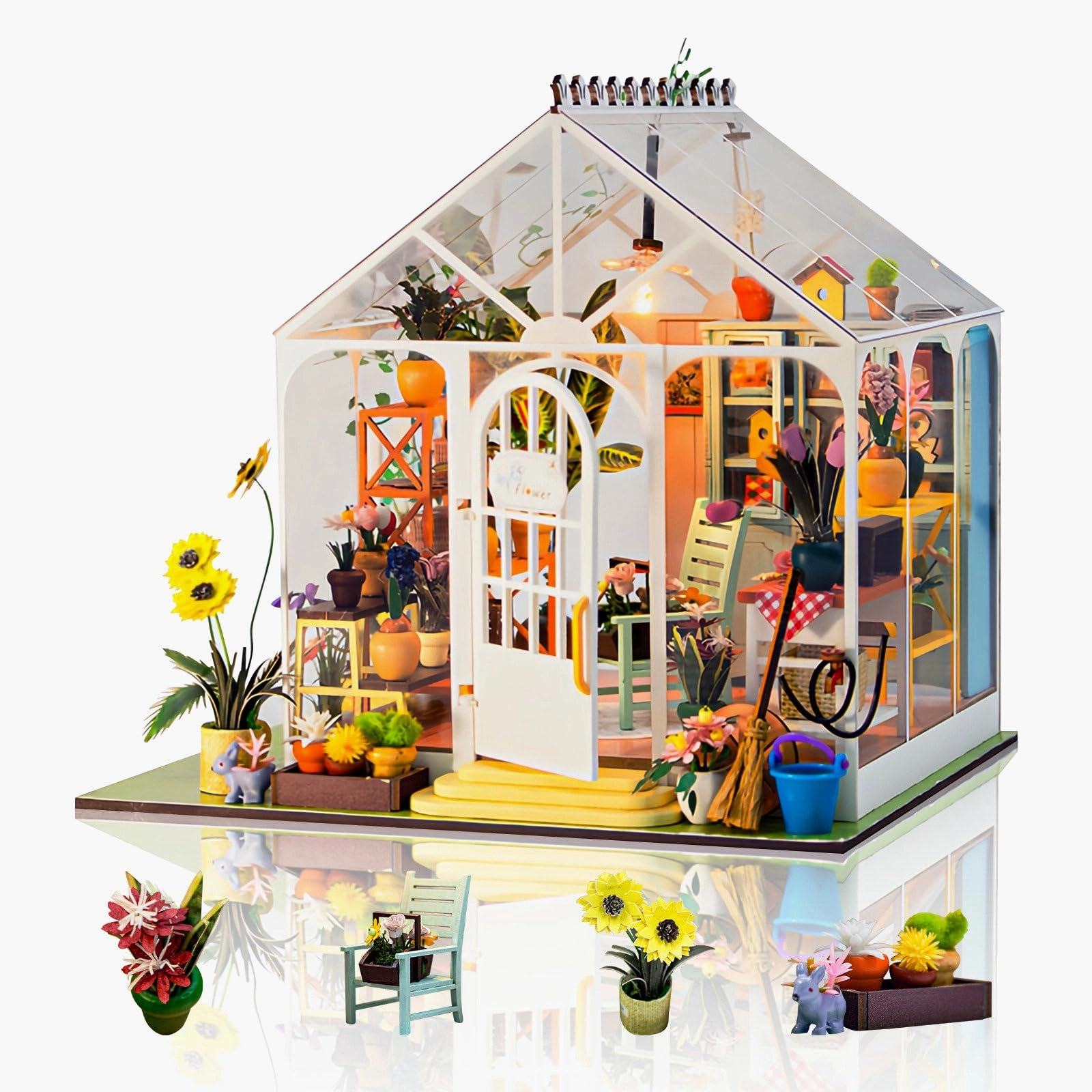 Cuteefun Miniature DIY Dollhouse Kit - White Flower House