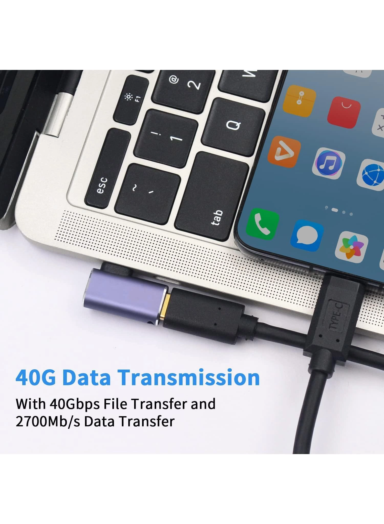 Right Angle USB C Adapter - USB-C to USB-C 90 Degree 100W