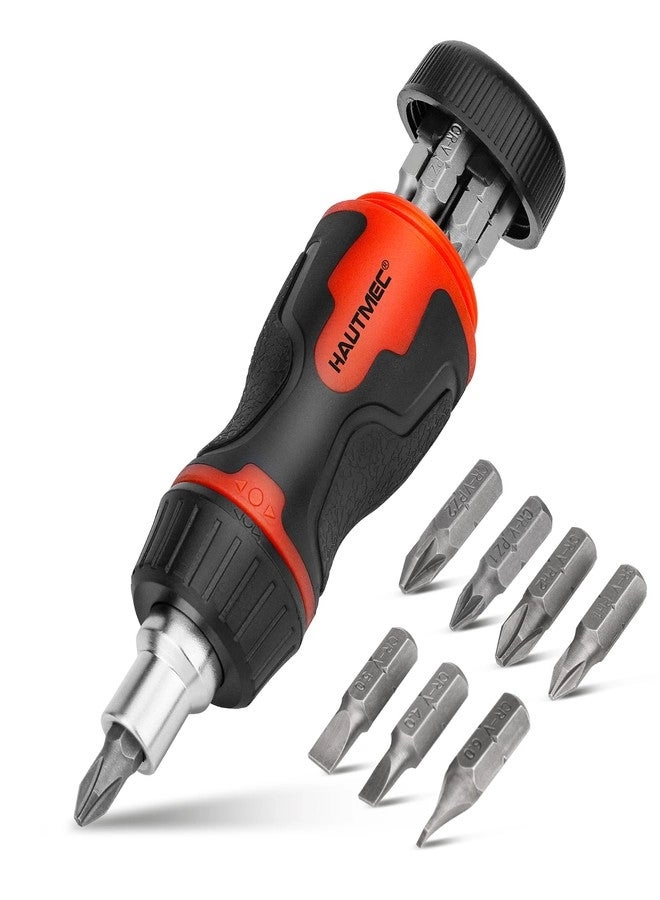 HAUTMEC Stubby Ratcheting Multi-Bit Screwdriver Set (8 Pcs)