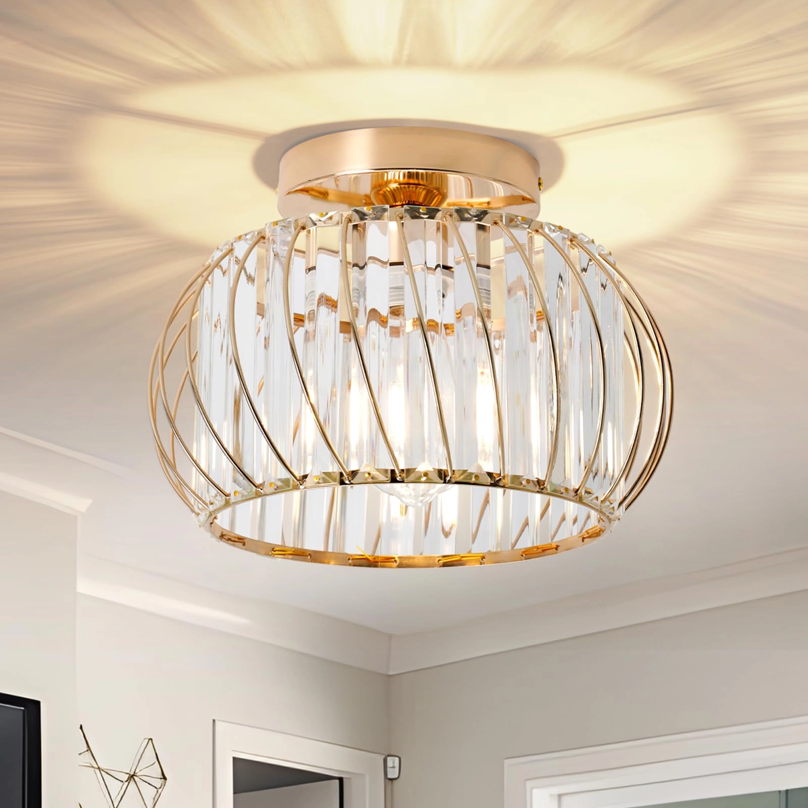 Hudi Fyier Crystal Ceiling Light - Gold 29cm