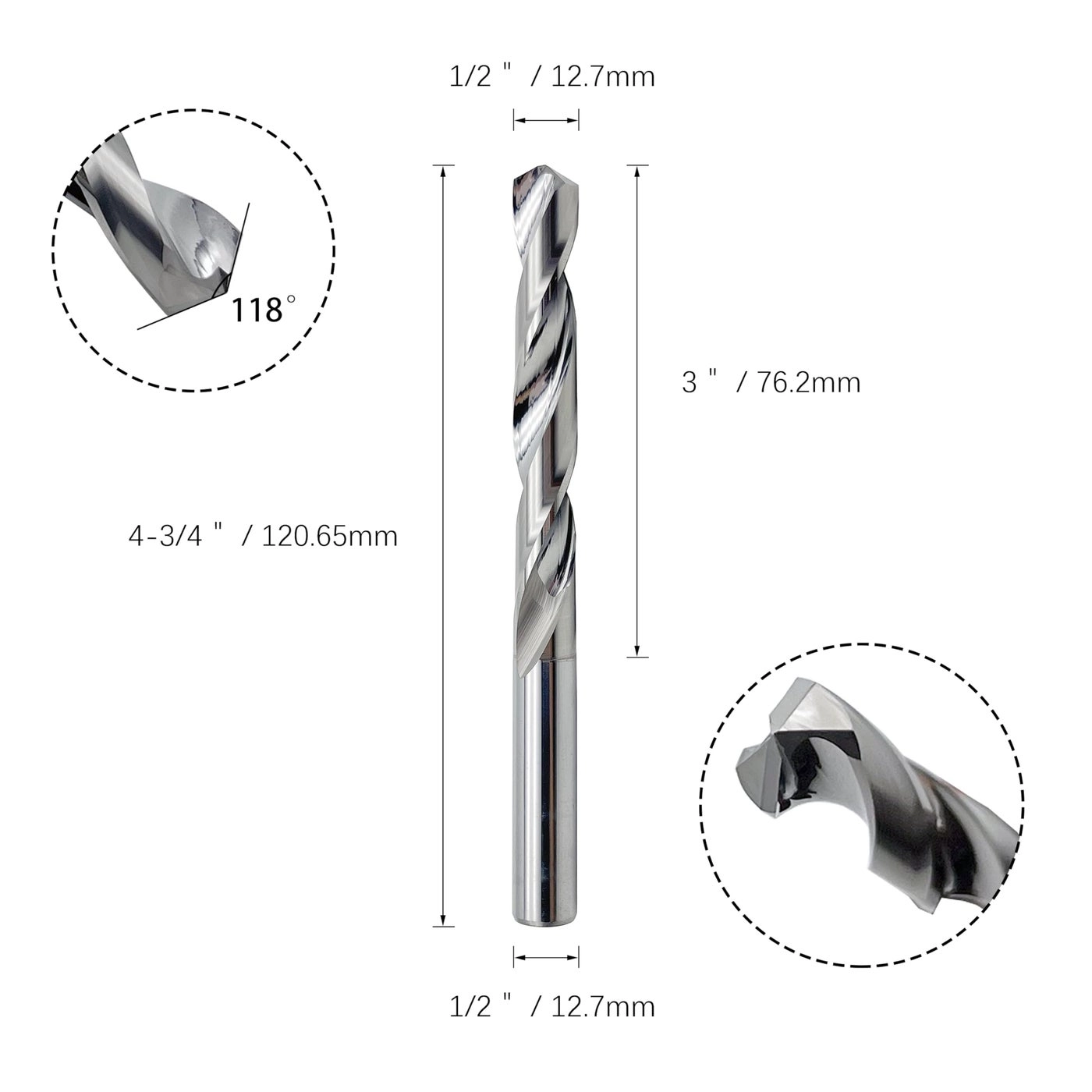 Jobber Drill Bits - Tungsten Carbide Material 1-Pieces 1/2""
