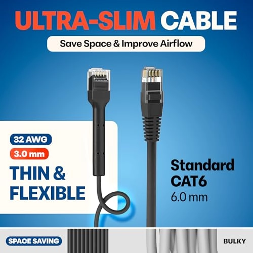 Ultra Slim Cat6a Ethernet Patch Cable - 0.5ft