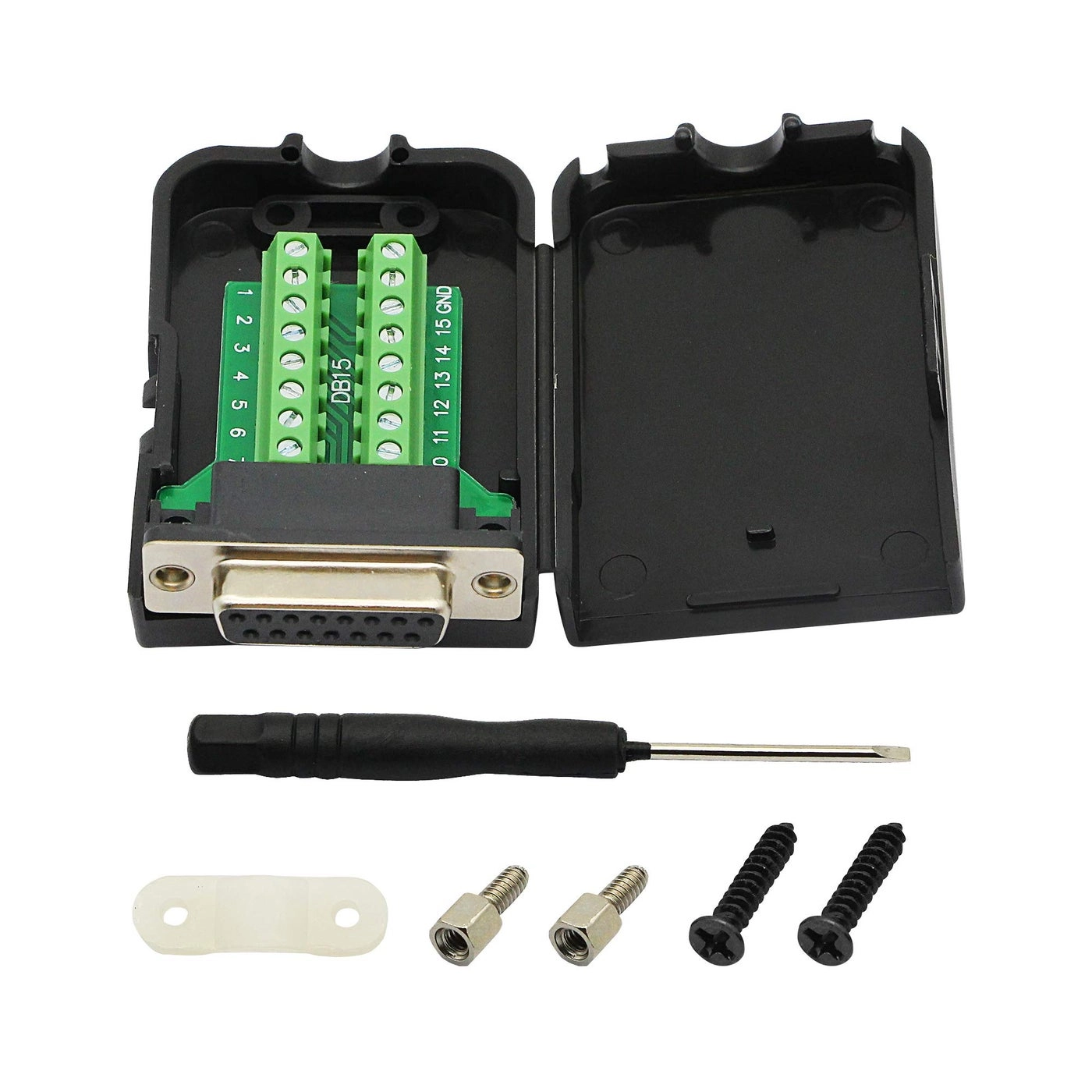 CERRXIAN DB15 Breakout Connector - Serial Female Screw Terminal Plastic Case