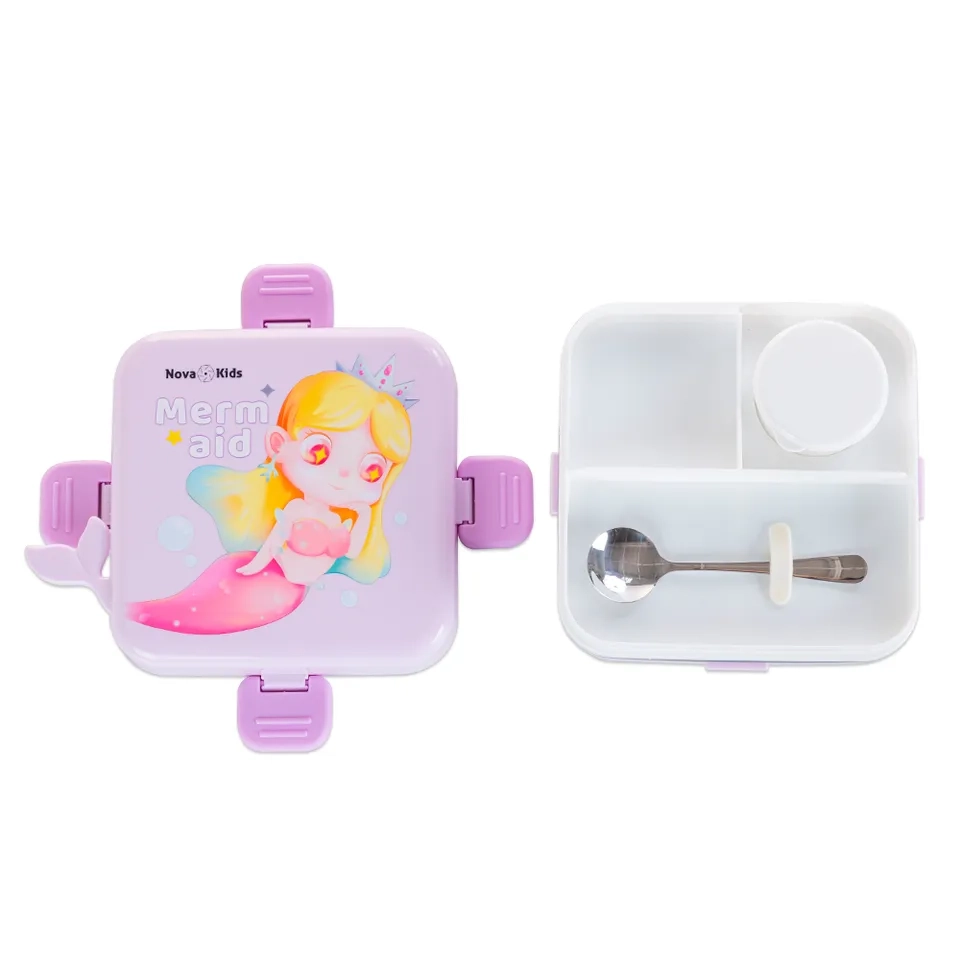 3 Compartment Bento Lunch Box - Mermaid Purple 1590ml