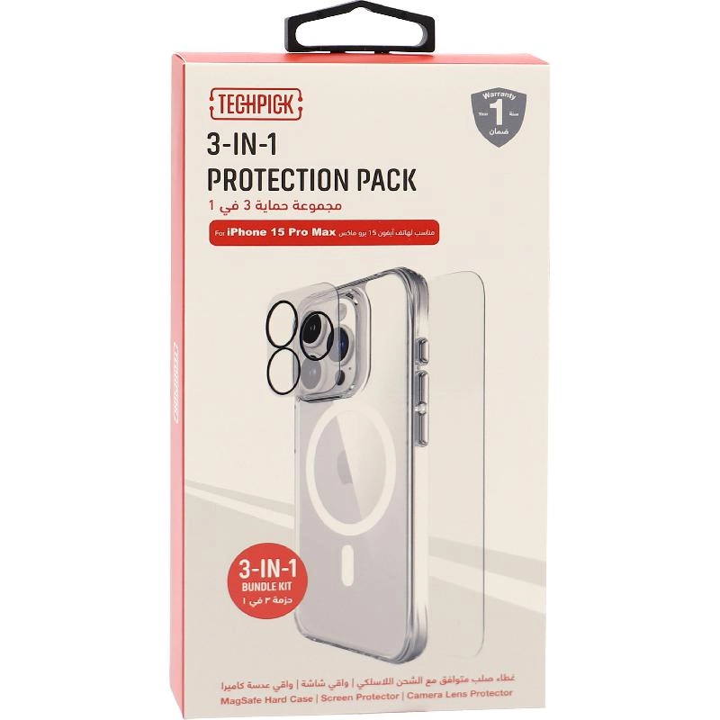 MagSafe Hard Case - Clear + Tempered Glass + Camera Lens Protector for iPhone 15 Pro