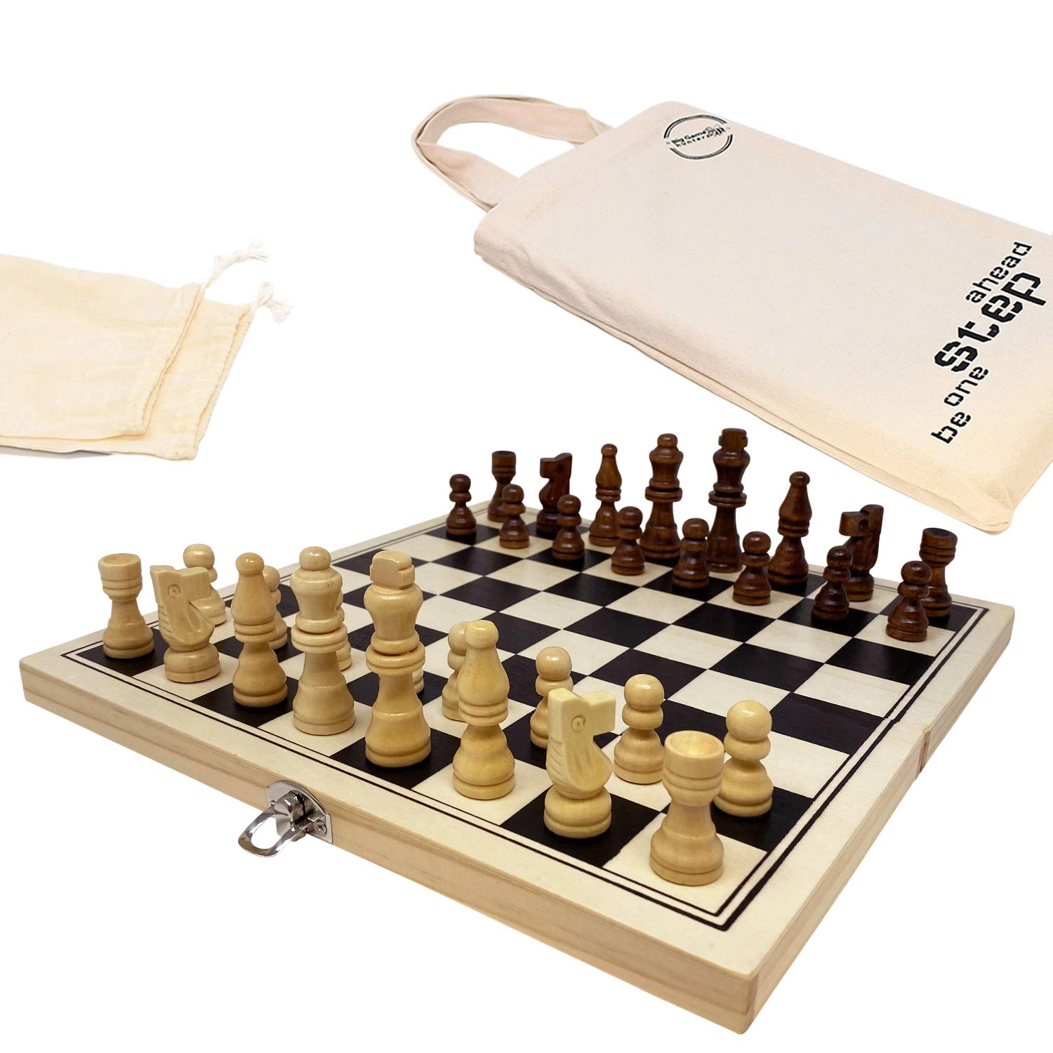 Big Game hunters Portable Wooden Chess Set - Pine Folding Cream White