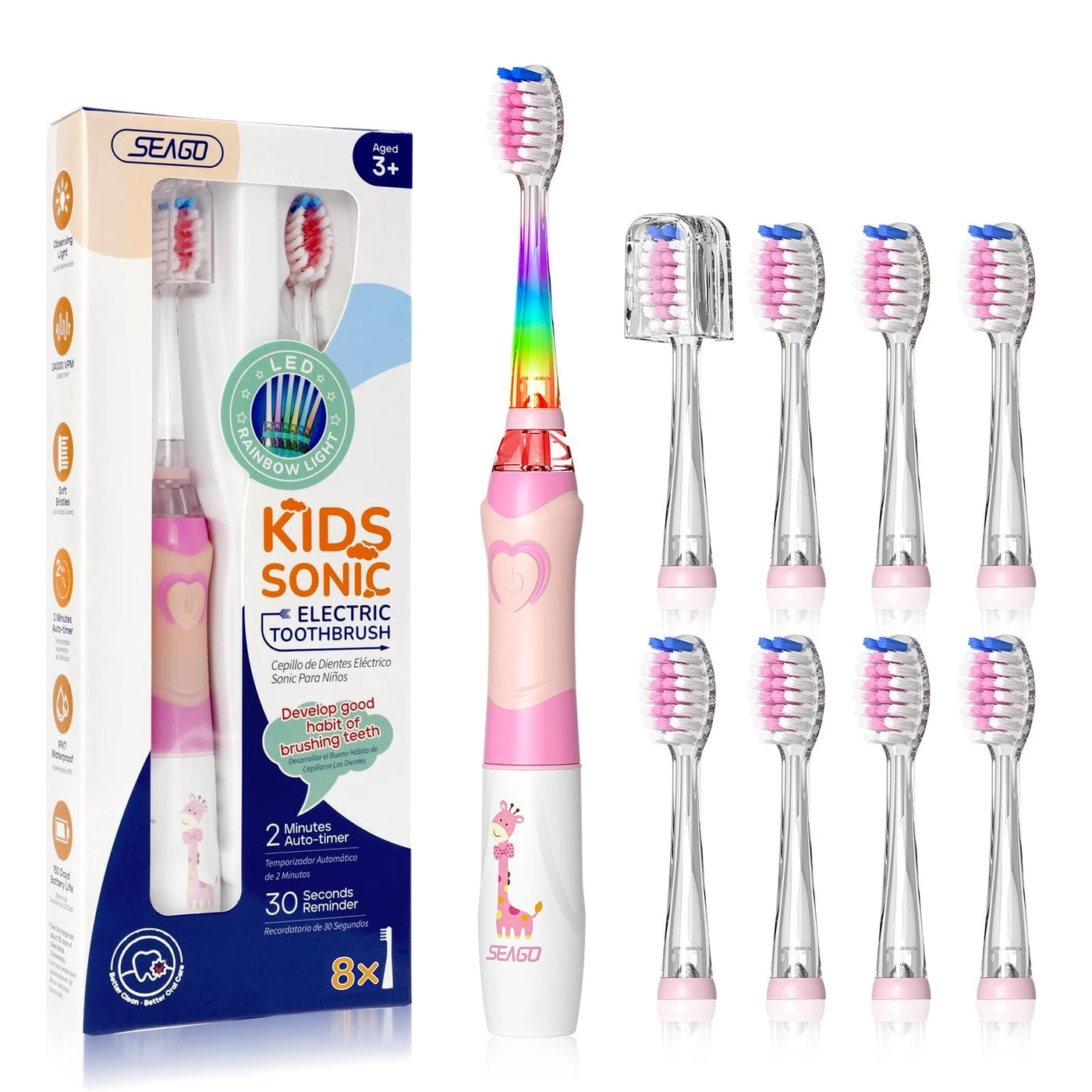 seago SG-2159 - 8 Soft Toothbrush Heads LED Light 2-Minute Timer