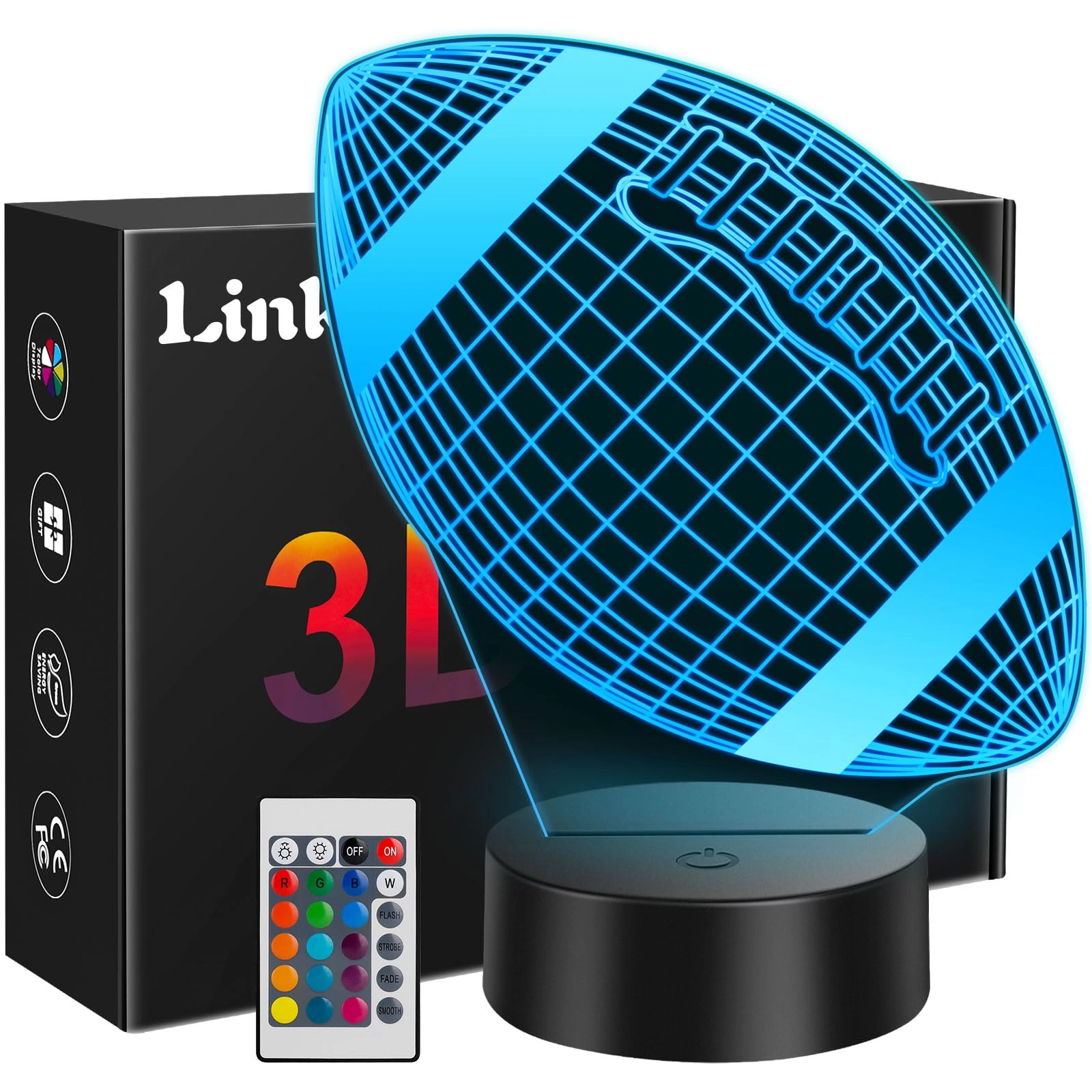 3D Illusion Football Night Light - USB Battery 16 Colors