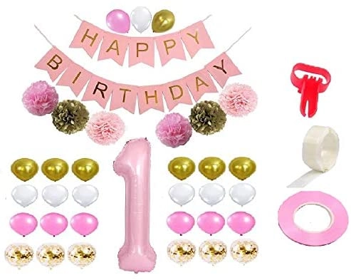 JOLLITY LLC 1St Birthday Girl Decorations Kit - 38 Birthday