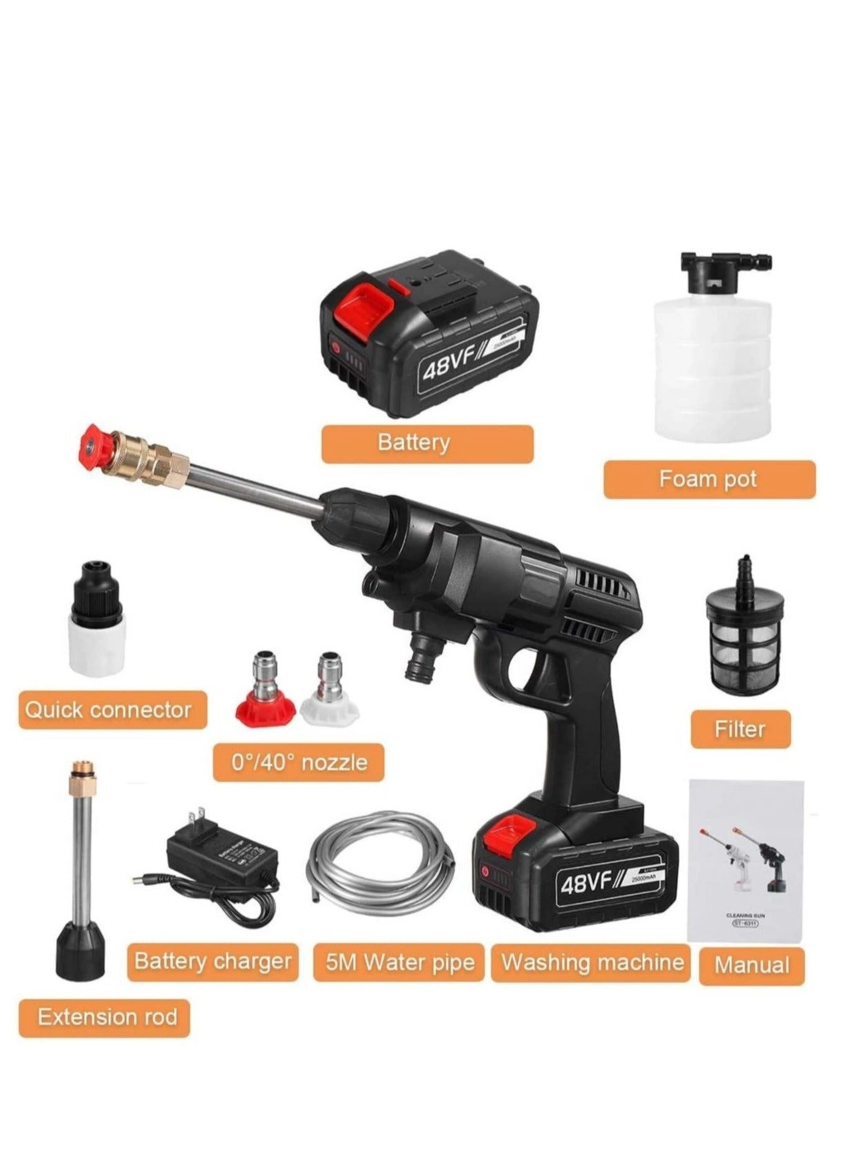 Cordless Portable Washer - 48V 200W 30Bar