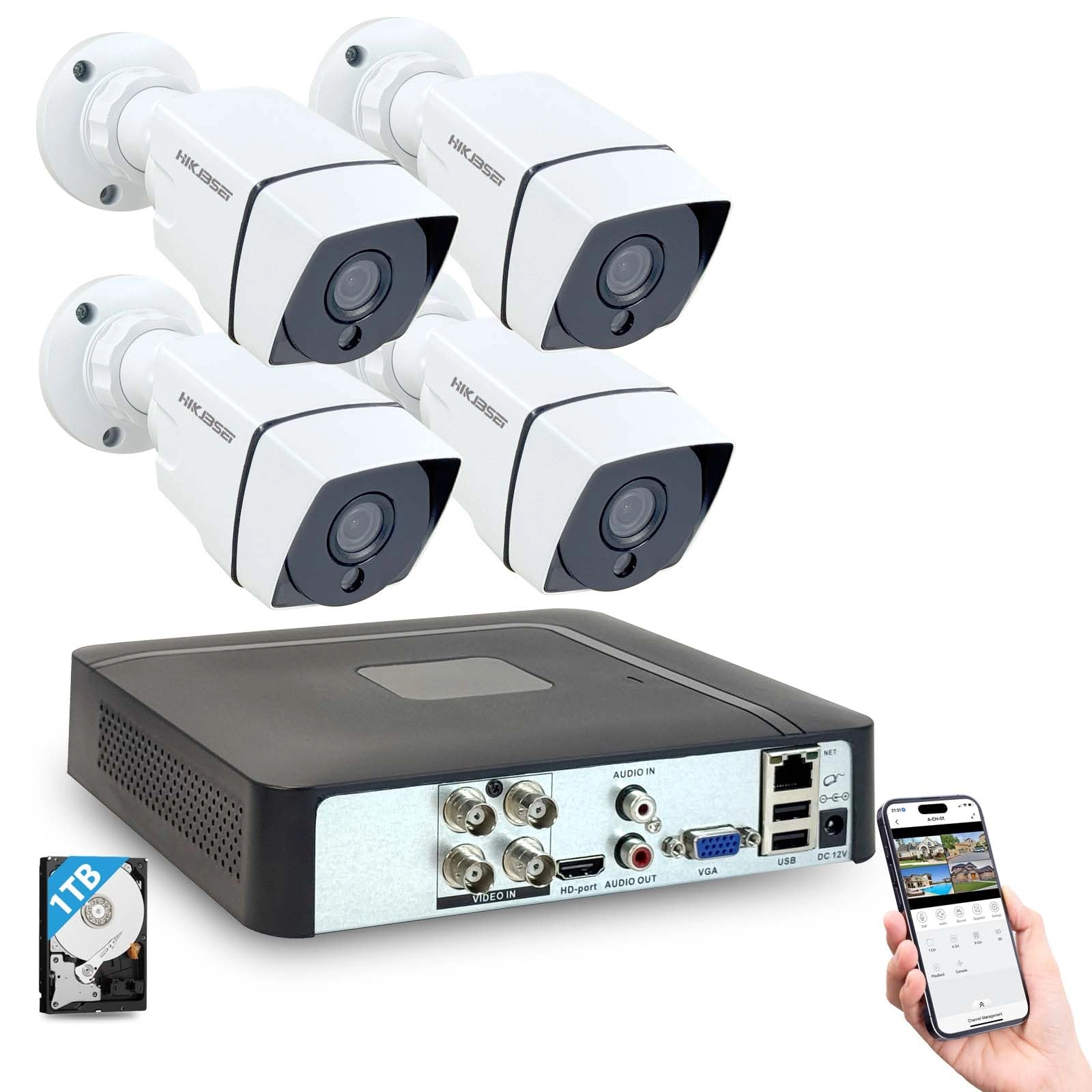 HIKJBSET Security Camera System - 4 cameras 4 channels 5MP