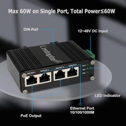 INJ302-2POE - 12~48V max 60W 2 ports