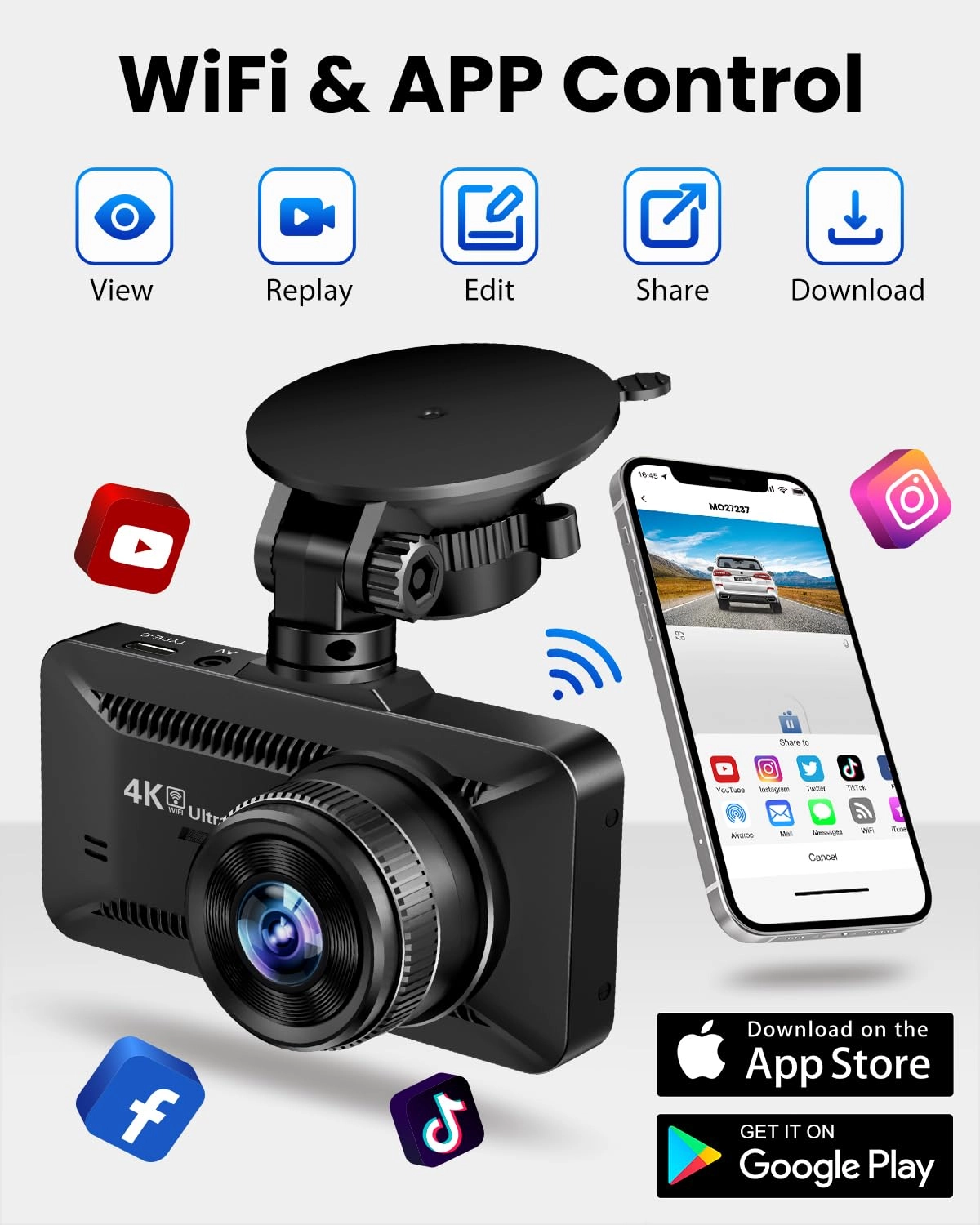 Dash Cam Front and Rear - 4K/1080P