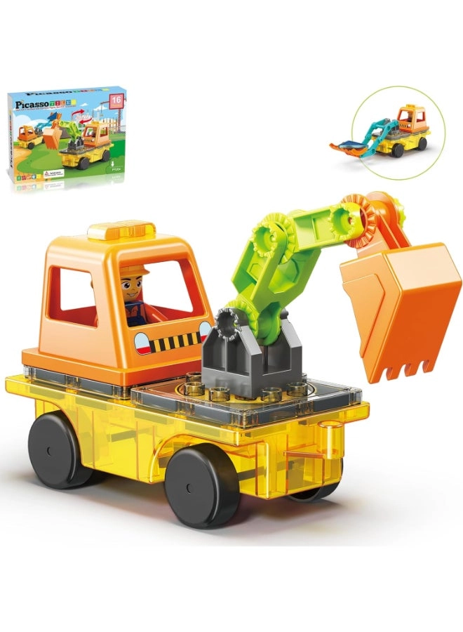 Magnet Tiles 2-in-1 Excavator & Backhoe - 16 pcs